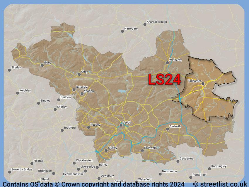 Where the LS24 postcode district lies within the wider  postcode area