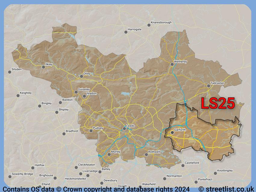 Where the LS25 postcode district lies within the wider  postcode area