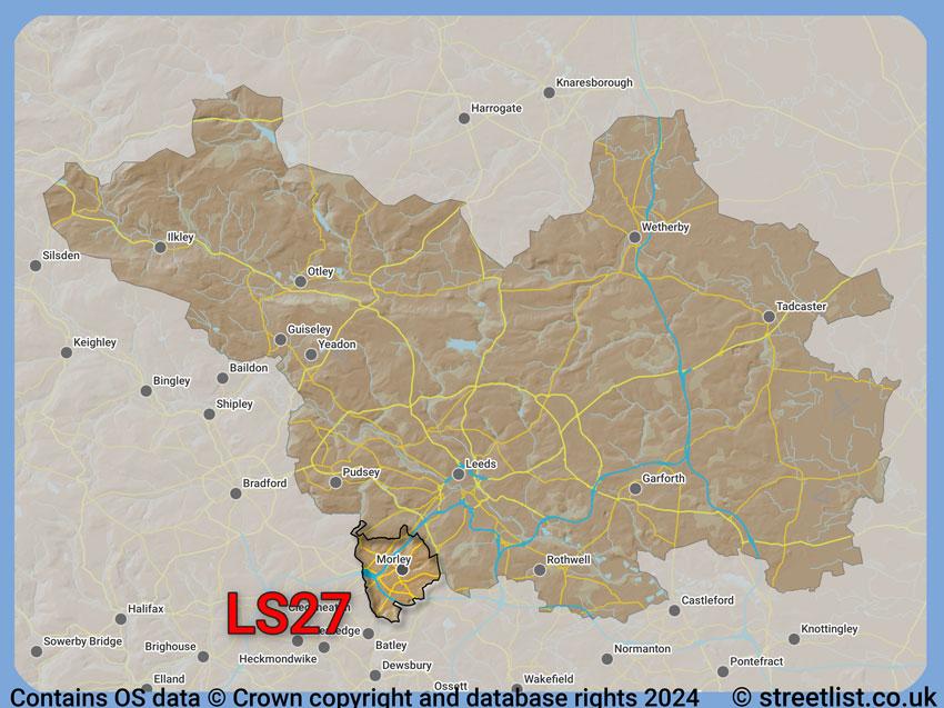 Where the LS27 postcode district lies within the wider  postcode area