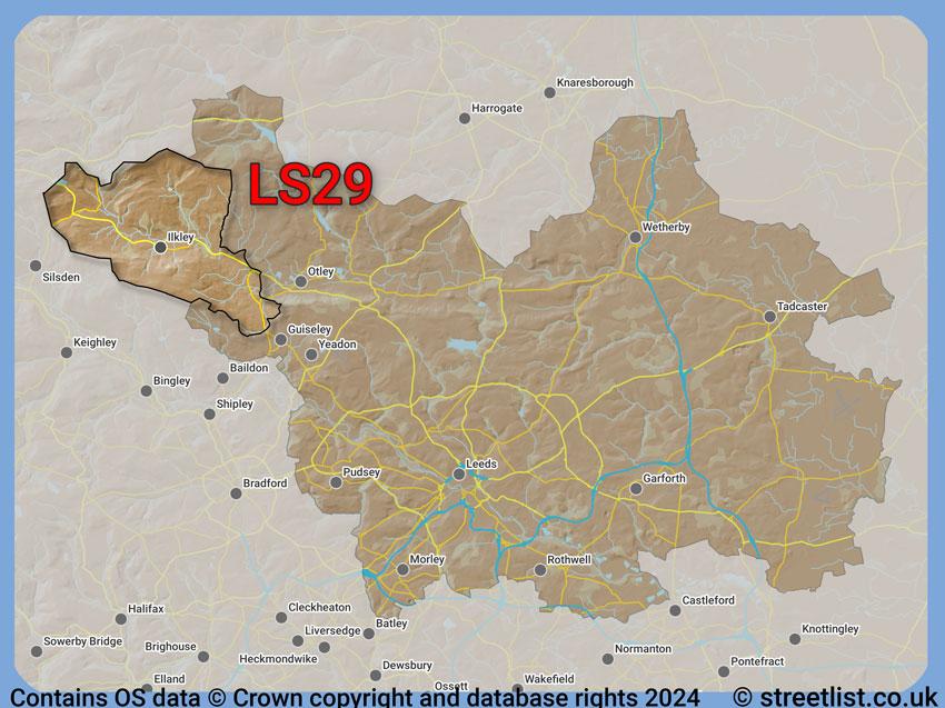 Where the LS29 postcode district lies within the wider  postcode area