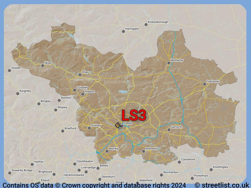 Where the LS3 postcode district lies within the wider  postcode area