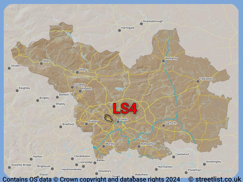 Where the LS4 postcode district lies within the wider  postcode area