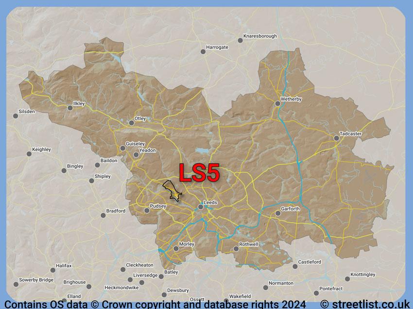 Where the LS5 postcode district lies within the wider  postcode area