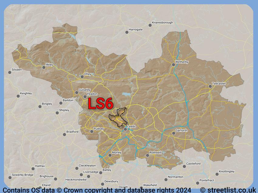 Where the LS6 postcode district lies within the wider  postcode area