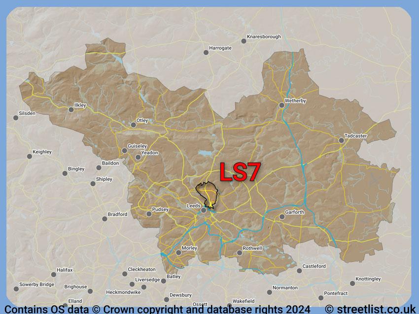 Where the LS7 postcode district lies within the wider  postcode area