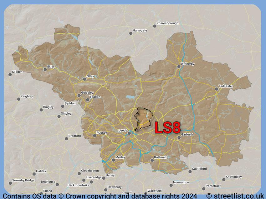 Where the LS8 postcode district lies within the wider  postcode area