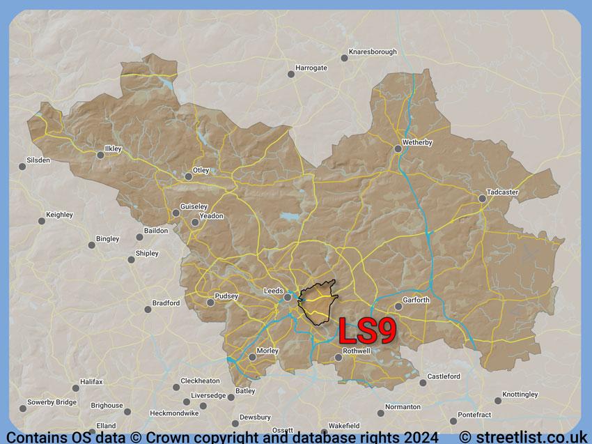 Where the LS9 postcode district lies within the wider  postcode area