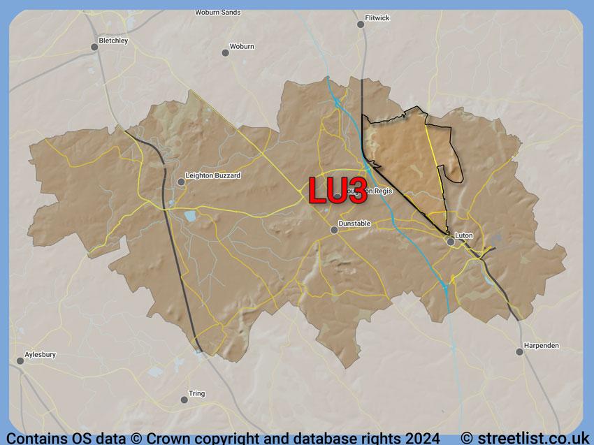 Where the LU3 postcode district lies within the wider  postcode area