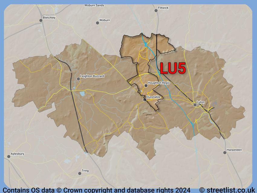 Where the LU5 postcode district lies within the wider  postcode area