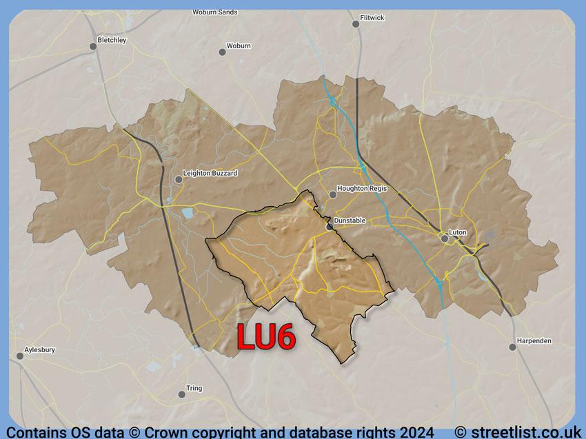 Where the LU6 postcode district lies within the wider  postcode area