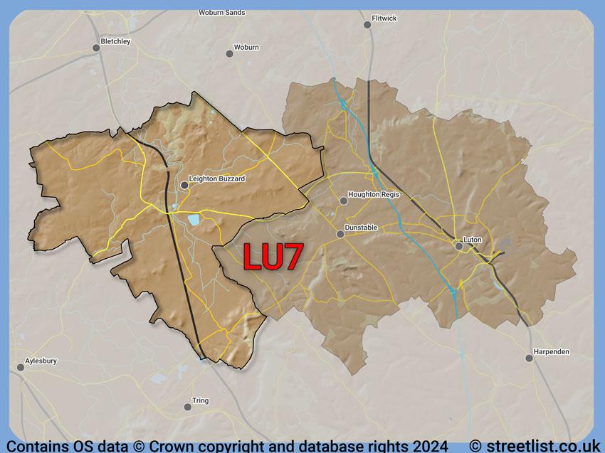 Where the LU7 postcode district lies within the wider  postcode area