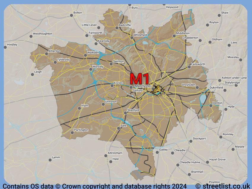 Where the M1 postcode district lies within the wider  postcode area