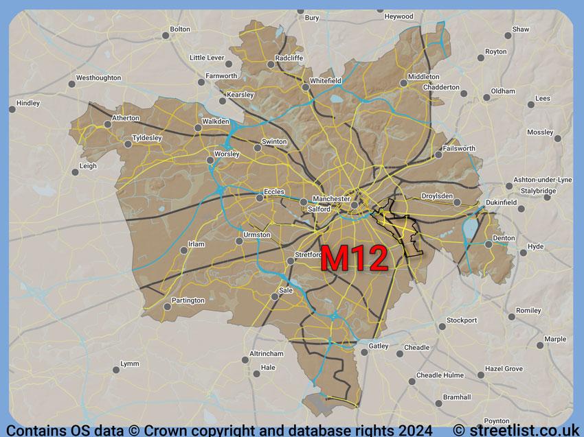 Where the M12 postcode district lies within the wider  postcode area