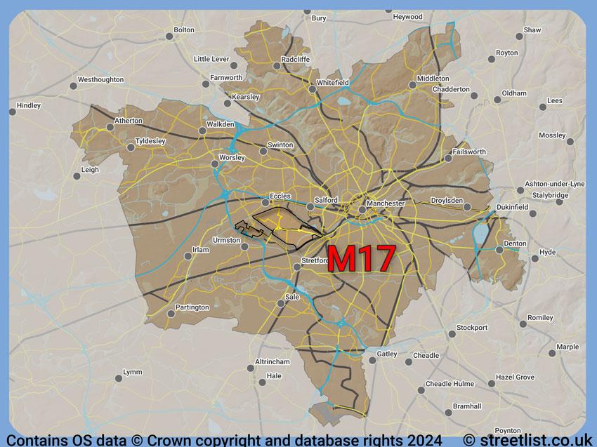 Where the M17 postcode district lies within the wider  postcode area