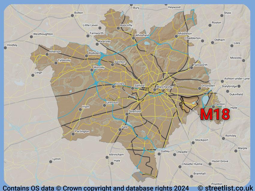 Where the M18 postcode district lies within the wider  postcode area