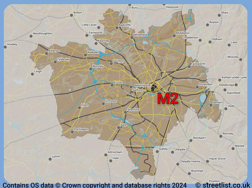 Where the M2 postcode district lies within the wider  postcode area