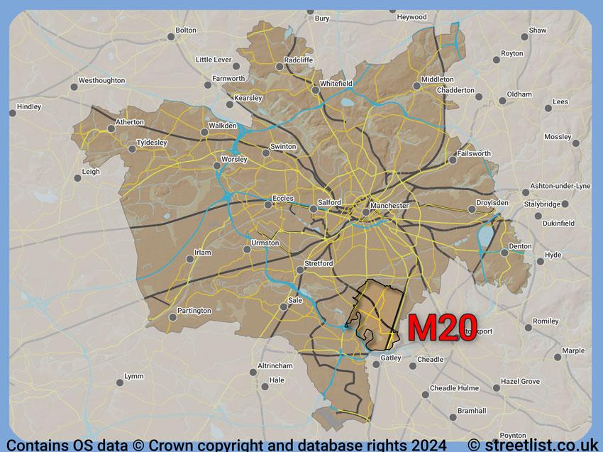 Where the M20 postcode district lies within the wider  postcode area