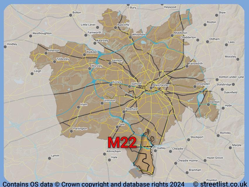 Where the M22 postcode district lies within the wider  postcode area