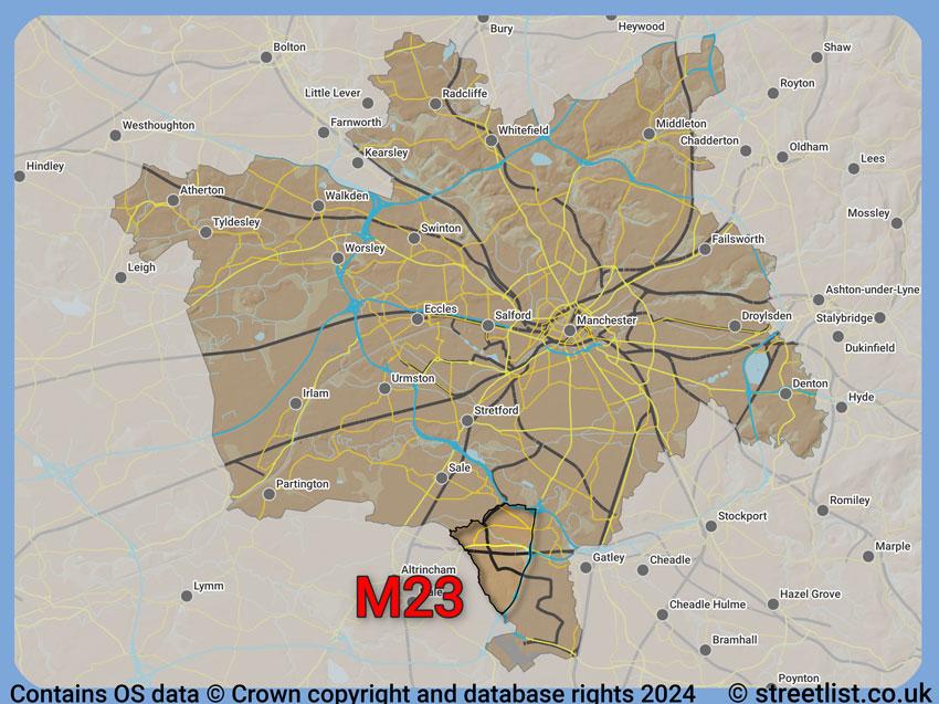 Where the M23 postcode district lies within the wider  postcode area