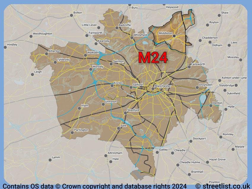 Where the M24 postcode district lies within the wider  postcode area