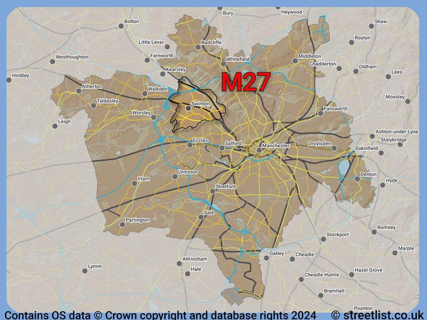 Where the M27 postcode district lies within the wider  postcode area