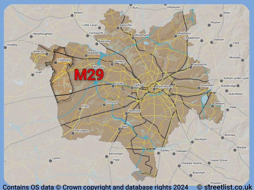 Where the M29 postcode district lies within the wider  postcode area