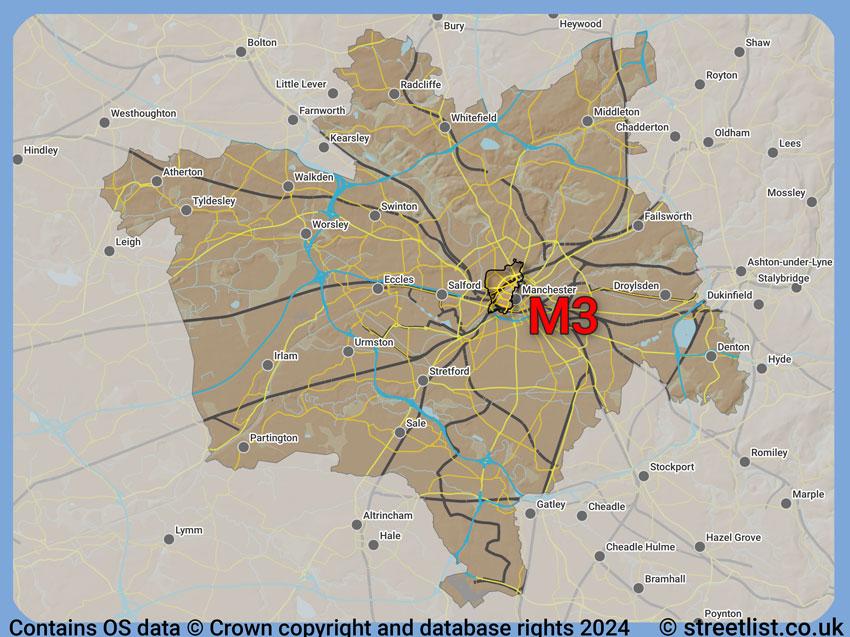 Where the M3 postcode district lies within the wider  postcode area