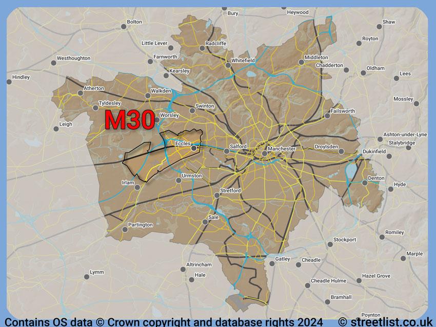 Where the M30 postcode district lies within the wider  postcode area