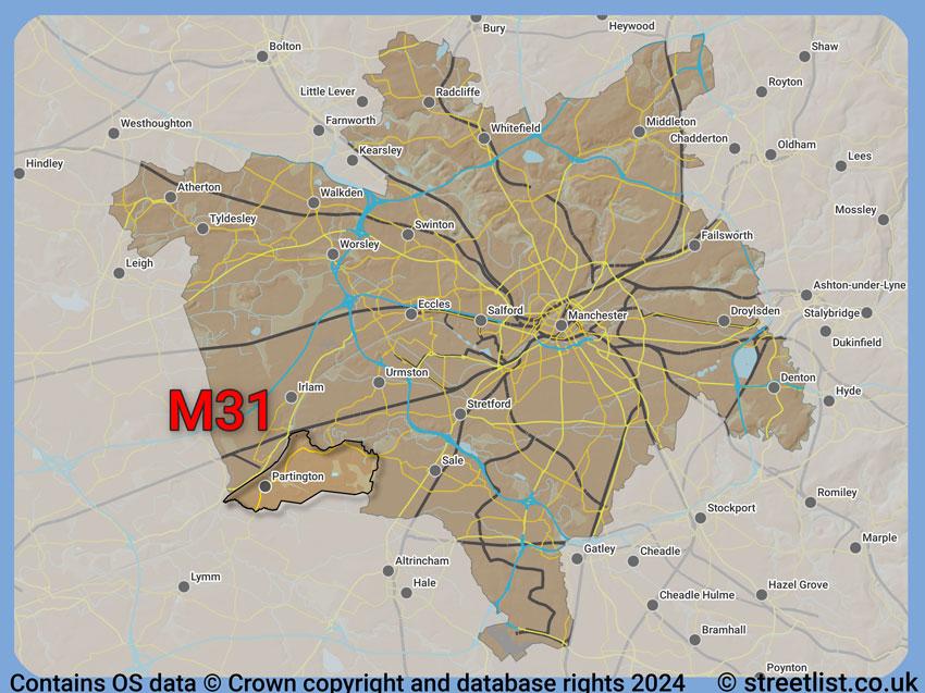 Where the M31 postcode district lies within the wider  postcode area