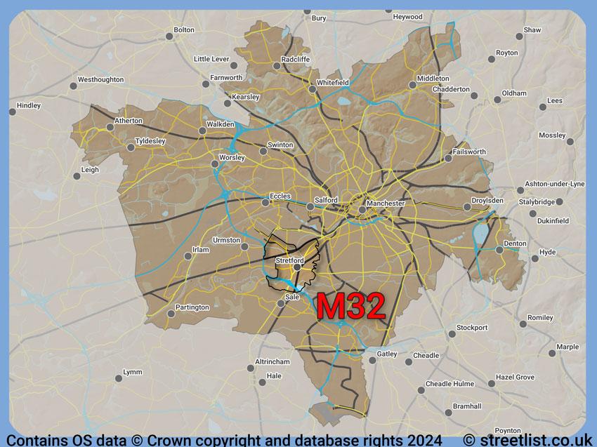 Where the M32 postcode district lies within the wider  postcode area