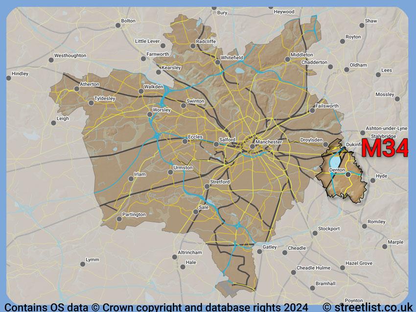 Where the M34 postcode district lies within the wider  postcode area