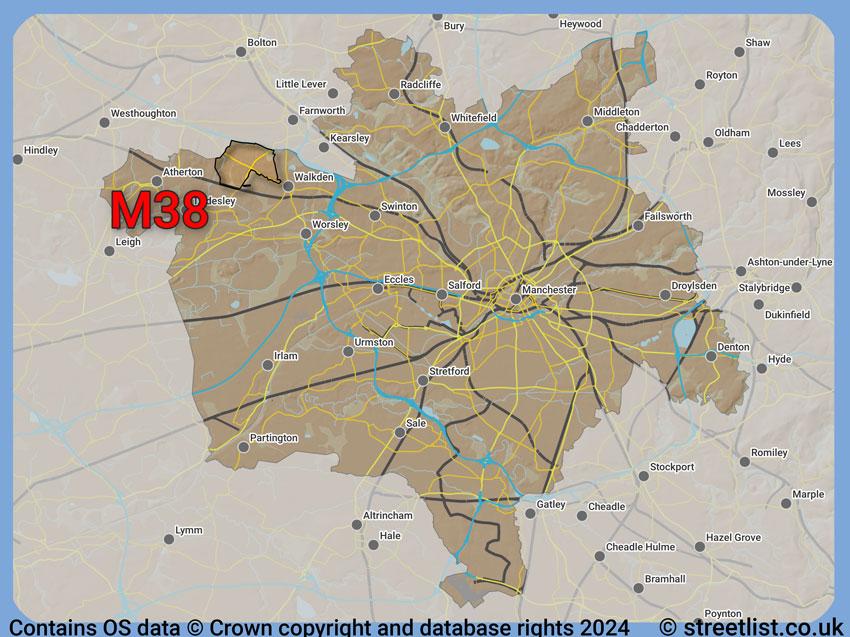 Where the M38 postcode district lies within the wider  postcode area