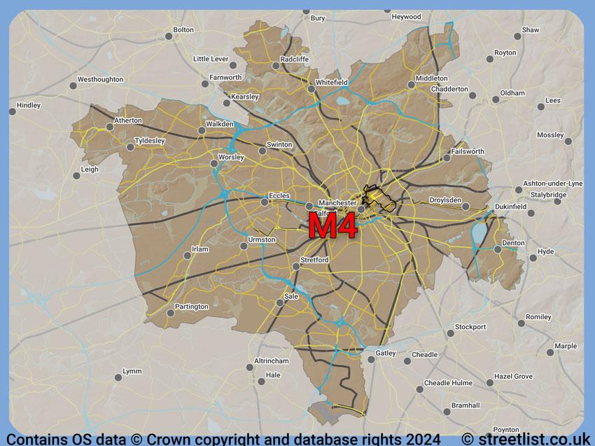 Where the M4 postcode district lies within the wider  postcode area