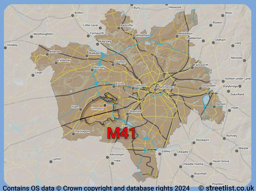 Where the M41 postcode district lies within the wider  postcode area