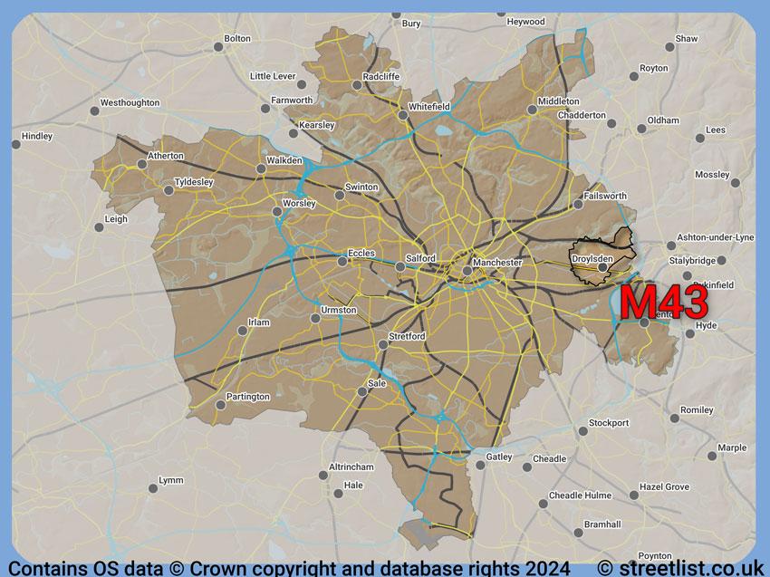 Where the M43 postcode district lies within the wider  postcode area