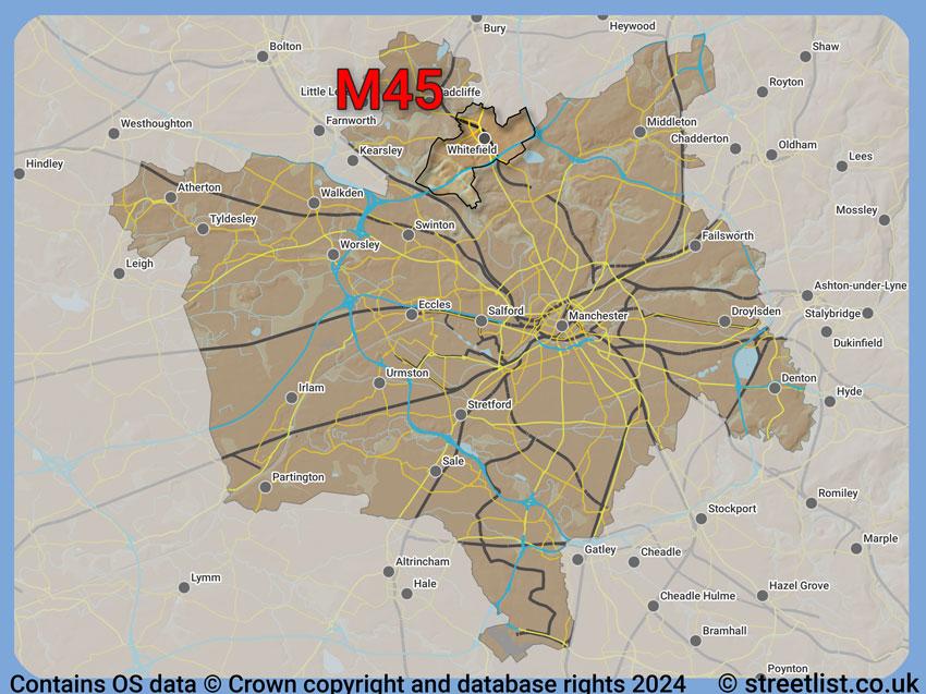 Where the M45 postcode district lies within the wider  postcode area