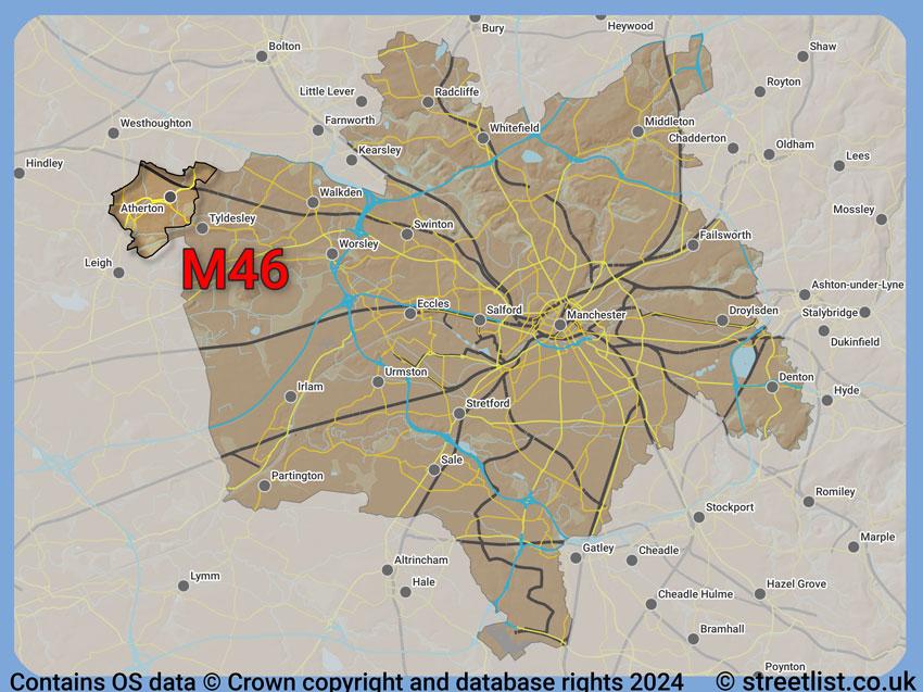 Where the M46 postcode district lies within the wider  postcode area