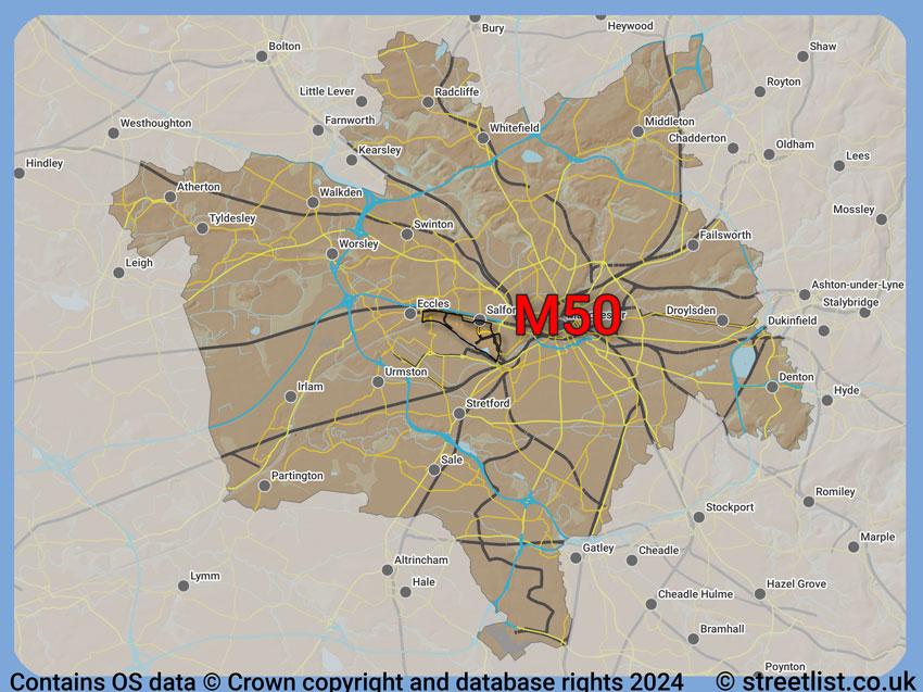 Where the M50 postcode district lies within the wider  postcode area