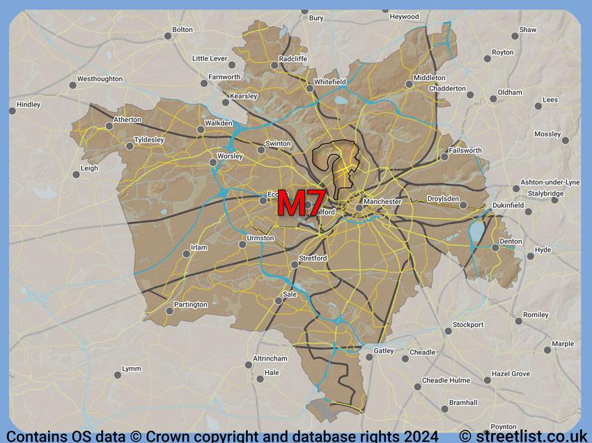 Where the M7 postcode district lies within the wider  postcode area