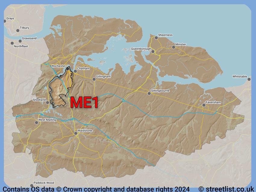 Where the ME1 postcode district lies within the wider  postcode area