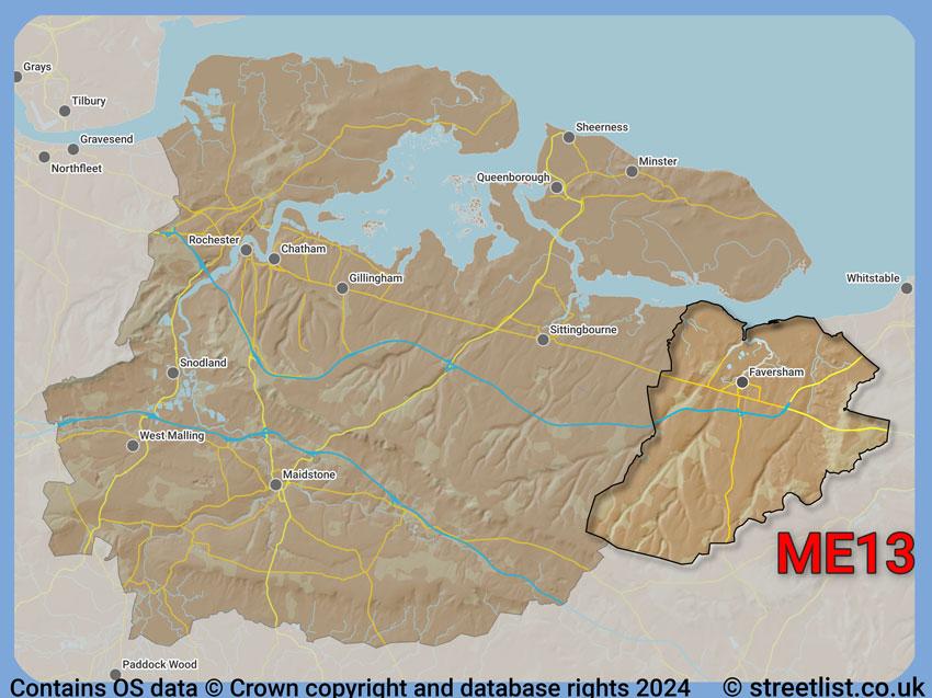 Where the ME13 postcode district lies within the wider  postcode area