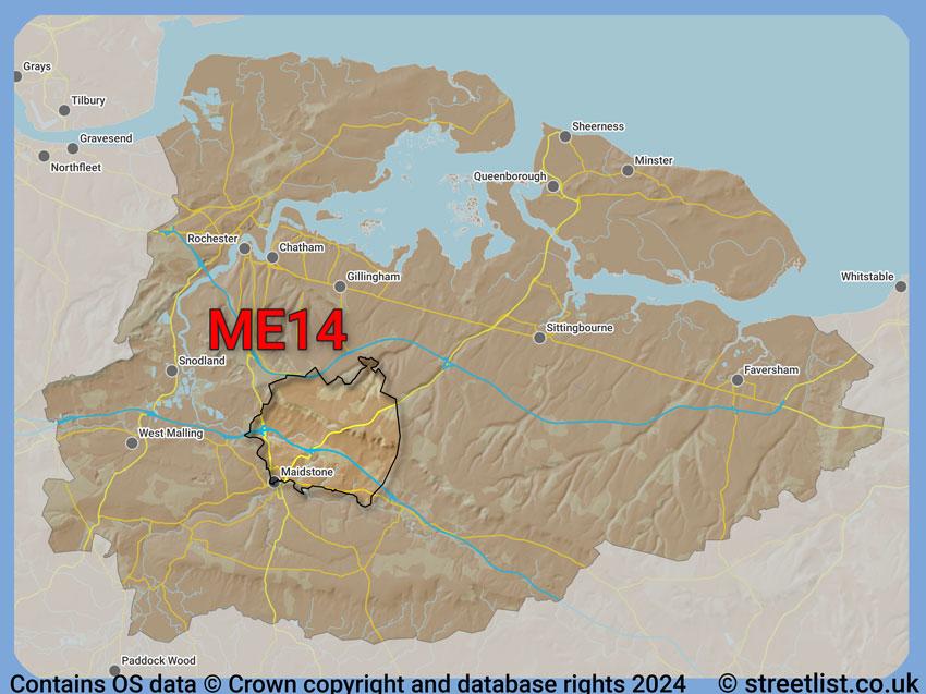 Where the ME14 postcode district lies within the wider  postcode area