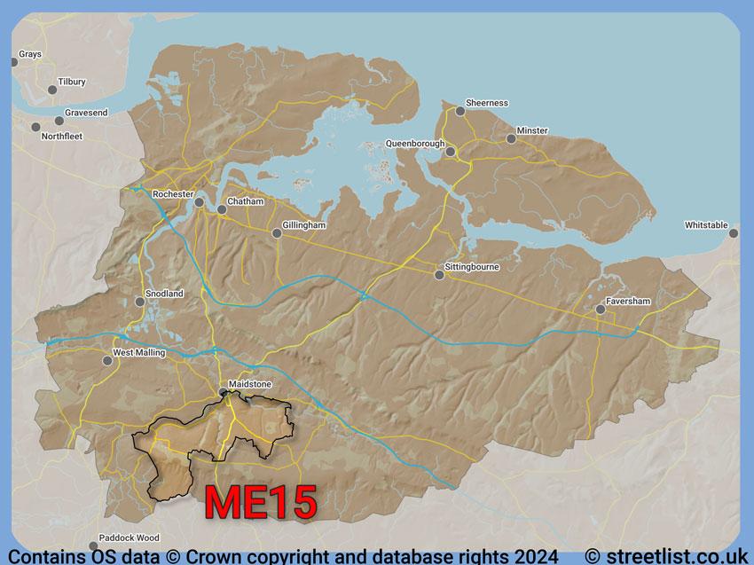 Where the ME15 postcode district lies within the wider  postcode area