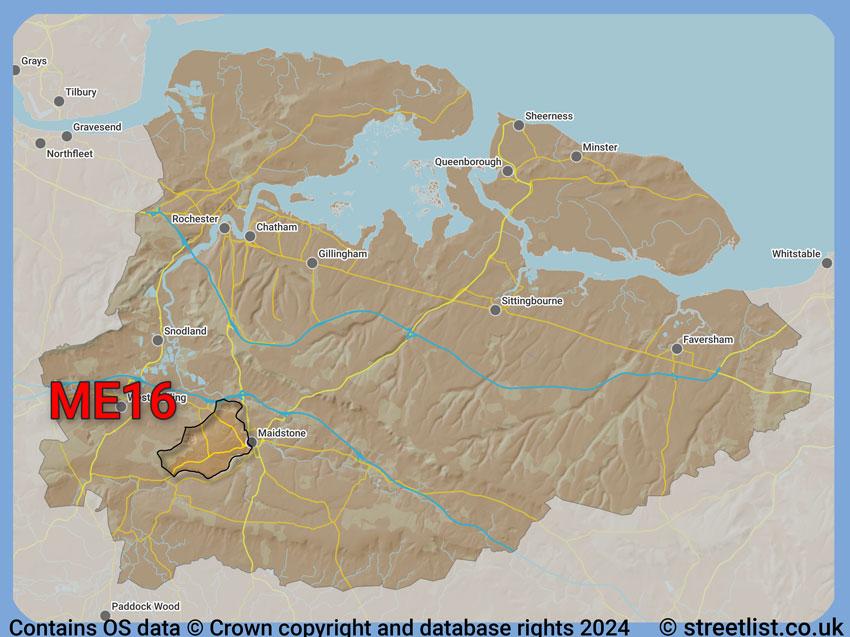 Where the ME16 postcode district lies within the wider  postcode area