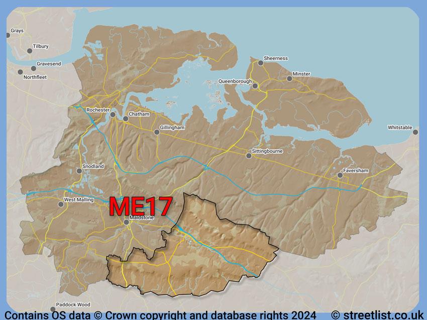 Where the ME17 postcode district lies within the wider  postcode area