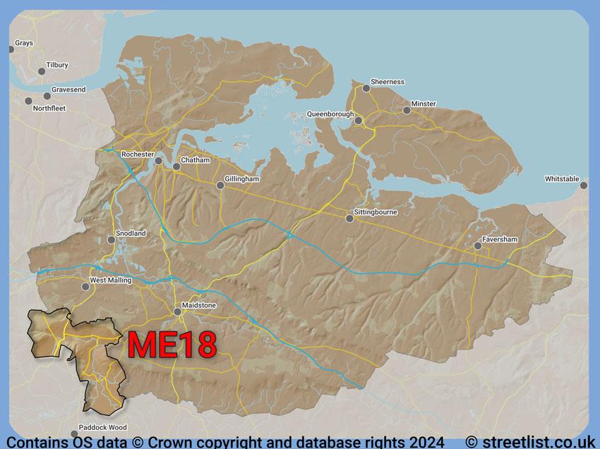 Where the ME18 postcode district lies within the wider  postcode area