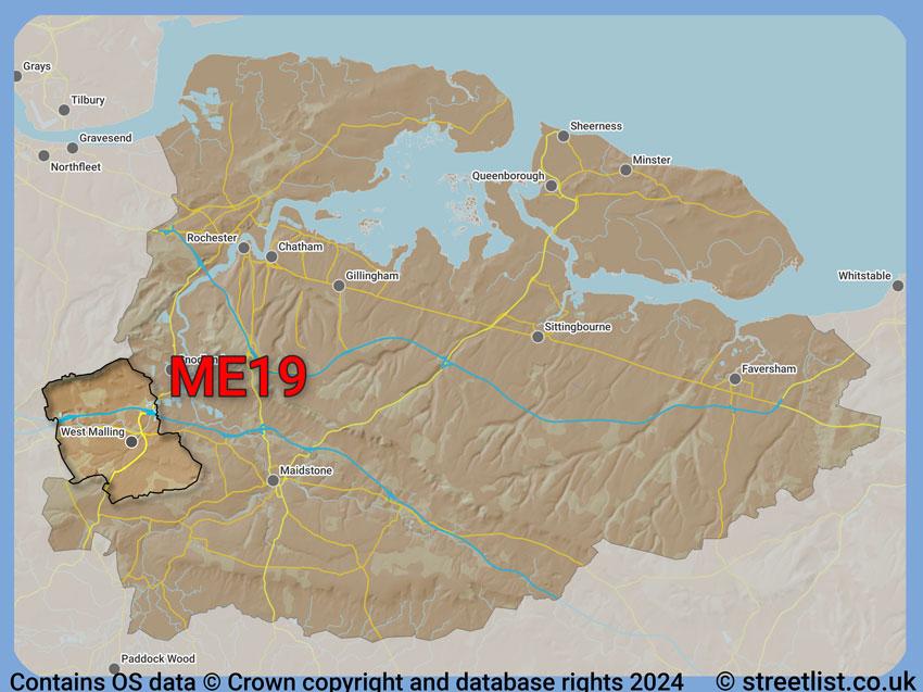 Where the ME19 postcode district lies within the wider  postcode area