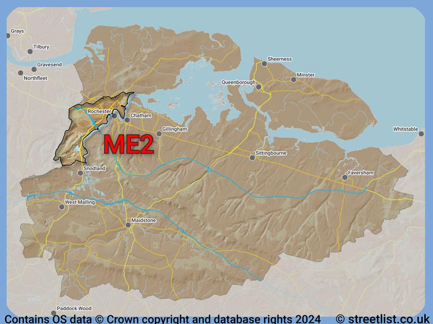 Where the ME2 postcode district lies within the wider  postcode area