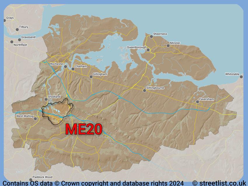 Where the ME20 postcode district lies within the wider  postcode area