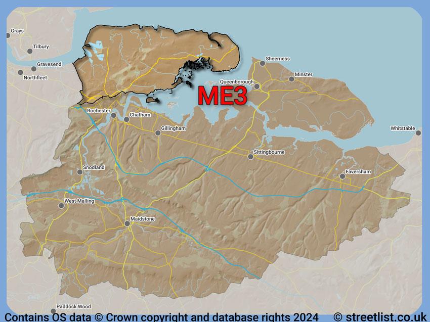 Where the ME3 postcode district lies within the wider  postcode area